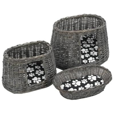 VidaXL 3-delige kattenmandenset met kussens 47x34x60 cm wilgen