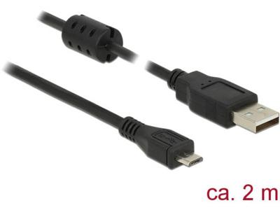 Delock 84903 USB-kabel USB 2.0 USB-A stekker, USB-micro-B stekker 2.00 m Zwart Met Ferrietkern