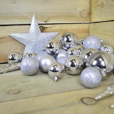 Kerstballenset kunststof mix zilver 32st - thumbnail