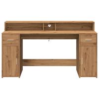 Bureau met LED-verlichting 160x55x91 cm hout artisanaal eiken - thumbnail