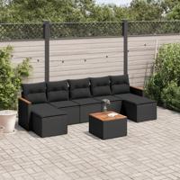 8-delige Loungeset met kussens poly rattan zwart - thumbnail