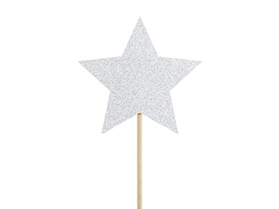 Cupcake toppers Zilveren Sterren Glitter (6st)