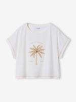 T-shirt met korte mouwen voor meisjes ecru - thumbnail