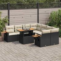 9-delige Loungeset met kussens poly rattan acacia zwart - thumbnail