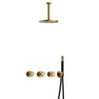 Hotbath Cobber IBSW70 Regendoucheset inbouw - 15cm plafondarm - 20cm ronde hoofddouche - staafhanddouche - Geborsteld messing PVD IBSW70BBP2 - thumbnail