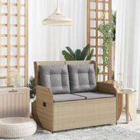 Tuinbankje verstelbaar met kussens poly rattan beige - thumbnail