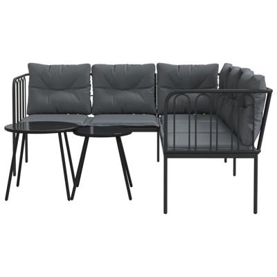 Loungeset met kussens staal en textileen zwart - thumbnail