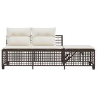 3-delige Loungeset met kussens poly rattan bruin - thumbnail
