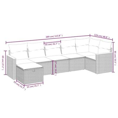 7-delige Loungeset met kussens poly rattan zwart