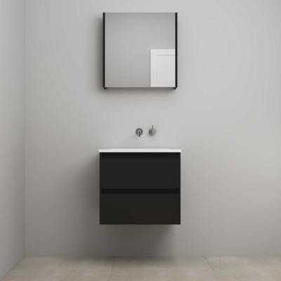 On-Line Badkamermeubelset - 60 cm - Voorgemonteerd - Acryl Wastafel - zonder Kraangat - Spiegelkast - Mat Zwart - V01