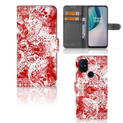 Telefoonhoesje met Naam OnePlus Nord N10 Angel Skull Rood