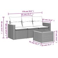 4-delige Loungeset met kussens poly rattan grijs - thumbnail