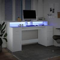 Bureau met LED-verlichting 160x55x91 cm bewerkt hout wit - thumbnail
