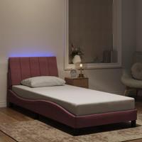 Bedframe met LED zonder matras "Hanko" fluweel roze 90x200 cm - thumbnail