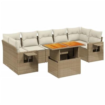 8-delige Loungeset met kussens poly rattan beige