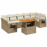 8-delige Loungeset met kussens poly rattan beige - thumbnail