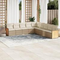 9-delige Loungeset met kussens poly rattan beige - thumbnail
