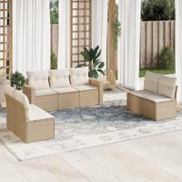 7-delige Loungeset met kussens poly rattan beige - thumbnail