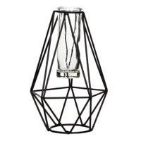 Mica Decorations Vaas - zwart metaal met glaasje - 11 x 10 x 17 cm - thumbnail