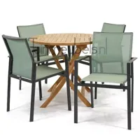 Tuinset Delia amandel stapelbaar met Milton tafel rond 90 - thumbnail