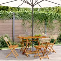 Tuinstoelen 4 st inklapbaar poly rattan en massief hout beige - thumbnail