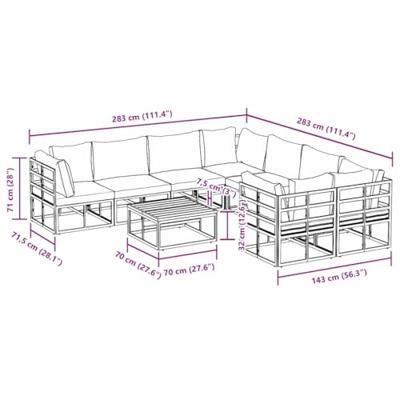 Tuinbankenset met kussen 9 pcs Zwart Staal