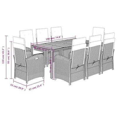 9-delige Tuinset met kussens poly rattan grijs - thumbnail