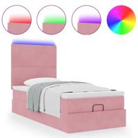 Ottoman bed met matrassen en LED's 90x200cm fluweel roze - thumbnail