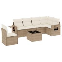 6-delige Loungeset met kussens poly rattan beige - thumbnail