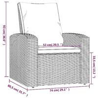 Tuinstoel verstelbaar met kussens poly rattan grijs - thumbnail