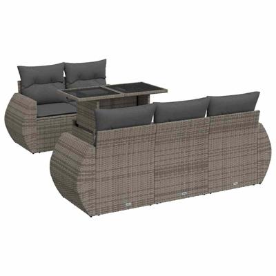 6-delige Loungeset met kussens poly rattan grijs