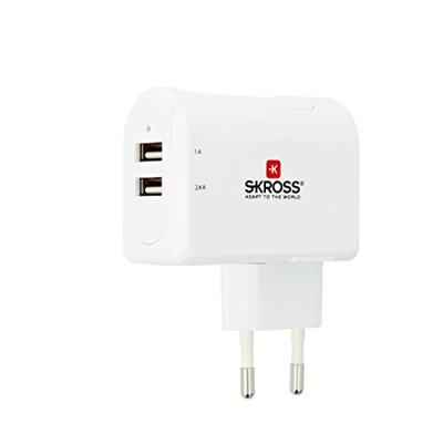 Skross 38565 USB-oplader 2x USB-A Wit, Zilver Binnen