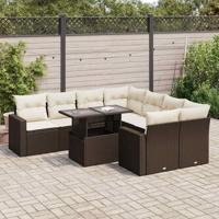 9-delige Loungeset met kussens poly rattan bruin - thumbnail