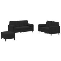 3-delige Loungeset met kussens fluweel zwart - thumbnail