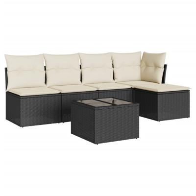6-delige Loungeset met kussens poly rattan zwart - thumbnail