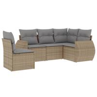 5-delige Loungeset met kussens poly rattan beige - thumbnail
