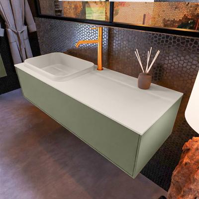 Badkamermeubelset Mondiaz Erin 120 cm met 1 Lade met RIDGE Wastafel Links Linen met 1 kraangat Greeploos Mat Army