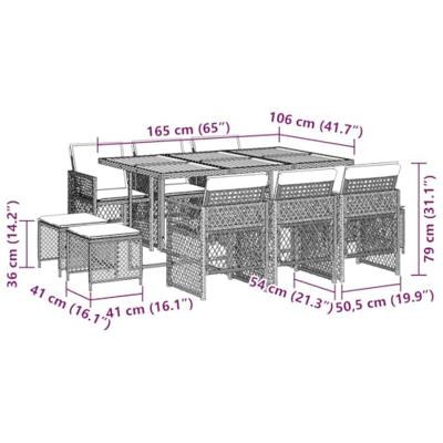 11-delige Tuinset met kussens poly rattan beige