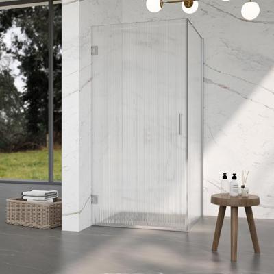 Fortifura Galeria Douchecabine - 80x90x200cm - scharnieren - deurgreep - stabilisatiestang - helder geribbeld - veiligheidsglas - Geborsteld RVS PVD (Rvs) SW1208820/SW1122566/SW797908/SW797951