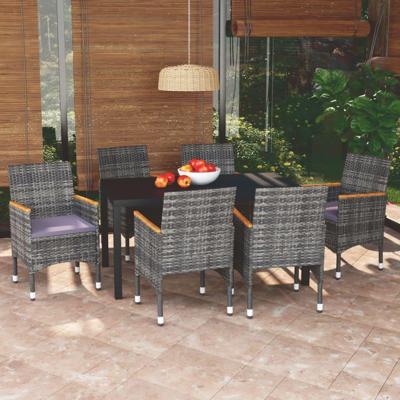 7-delige Tuinset met kussens poly rattan grijs