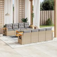 9-delige Loungeset met kussens poly rattan beige - thumbnail