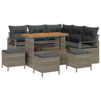 Tuinbankenset met kussen 9 pcs Grijs poly rattan - thumbnail