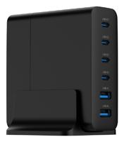 USB snellader 2xA, 4xC 75W Power Delivery zwart - thumbnail