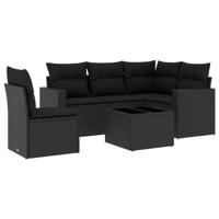 6-delige Loungeset met kussens poly rattan zwart - thumbnail