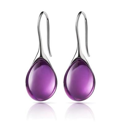 LGT JWLS Druppel Oorbellen voor Dames - Zilverkleurig met Paarse Zirkonia Druppelstenen