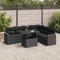 7-delige Loungeset met kussens poly rattan zwart - thumbnail