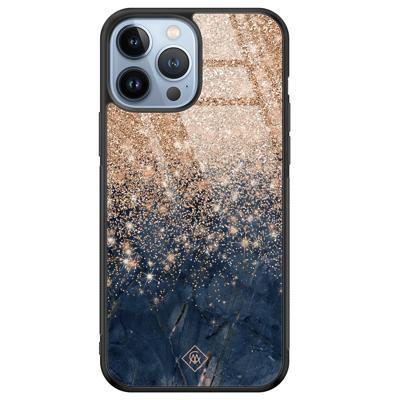 iPhone 13 Pro Max glazen hardcase - Marmer blauw rosegoud iPhone 13 Pro Max glazen hardcase - Marmer blauw rosegoud
