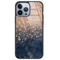 iPhone 13 Pro Max glazen hardcase - Marmer blauw rosegoud - thumbnail