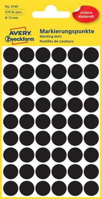 Etiket avery 3140 rond 12mm zwart 270st | 10 stuks