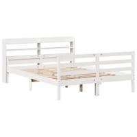 Bedframe met hoofdbord massief grenenhout wit 135x190 cm - thumbnail